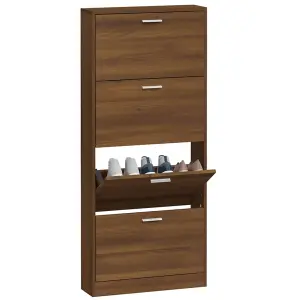 Shoe Cabinet Brown Oak 59x17x150 cm Engineered Wood