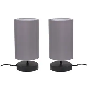 Romica Pair of Touch Table Lamps with Fabric Shades Matt Black / Grey / Yes