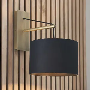 Luminosa Ravenna Wall Lamp Matt Brass Plate & Black Cotton Fabric