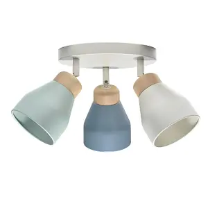 Modern Scandinavian Style Spot Ceiling Light in Grey and Dusk and Duck Egg Blue