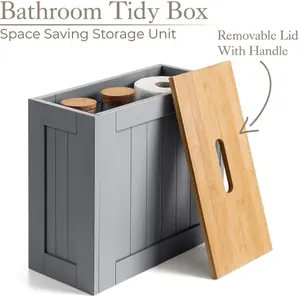 Bathroom Tidy Box Grey Bamboo Toilet Roll Cleaning Bottle Storage Unit Christow