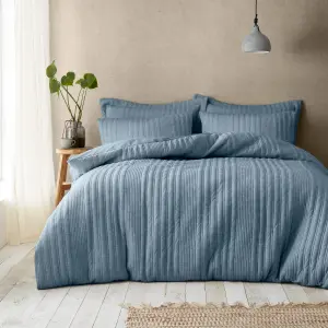 Pineapple Elephant Bedding Tamba Jersey Stripe Duvet Cover Set with Pillowcases Chambray Blue