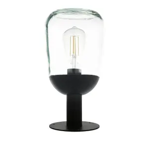 IP44 Outdoor Pedestal Light Black Aluminium & Glass 60W E27 Bulb Wall Post