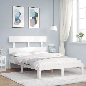 Berkfield Bed Frame with Headboard White 140x200 cm Solid Wood