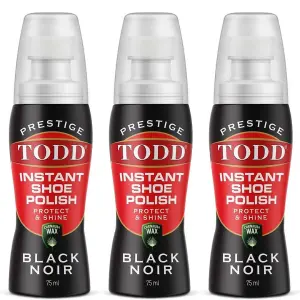 Todd Prestige Instant Shoe Polish Protect & Shine Black Noir 75ml Pack of 3