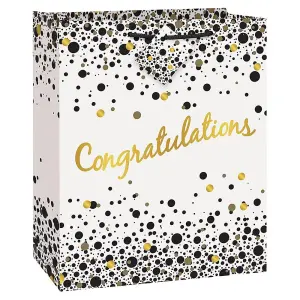 Unique Party Speckle Paper Congratulations Gift Bag White/Black/Gold (One Size)