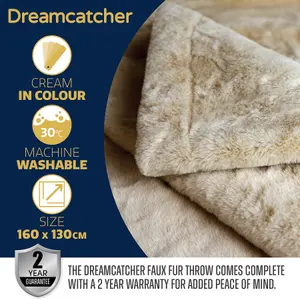 Dreamcatcher Blanket Throw Soft Faux Fur 160 x 130cm Overblanket Natural Cream