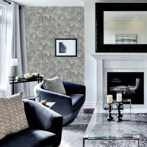 Arthouse Ginkgo Grey/Silver Wallpaper