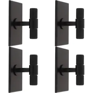 4 PACK - Reeded T Bar Cabinet Door Knob & Matching Backplate Lined Matt Black 76 x 40mm