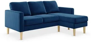 Dunelm Jacob Velvet Reversible Small Corner Chaise Sofa, Mid Century, Blue, Luxe Navy, Fabric/Velvet