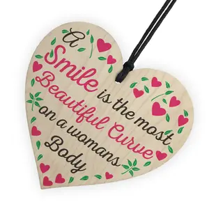 Red Ocean Smile Is The Most Beautiful Curve Wooden Hanging Heart Plaque