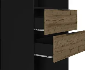 Madrid 2 Drawer Bookcase in Black with Acacia Effect Finish