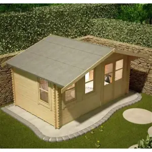 12ft x 14ft (3.55m x 4.15m) Rosco 44mm Wooden Log Cabin (19mm Tongue and Groove Floor and Roof) (12 x 14) (12x14)