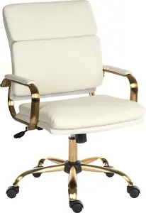 Vintage Executive Chair in supple faux white leather with brass coloured accents