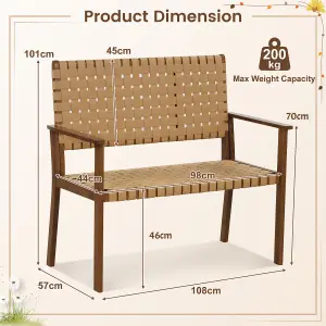 Costway Garden Loveseat Bench Patio Chair Elegent 2-Seater Conversation Chair PU Seat