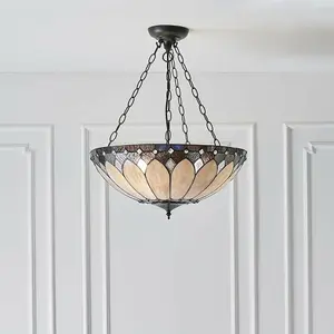 Tiffany Glass Hanging Ceiling Pendant Light Dark Bronze 3 Lamp Shade i00084