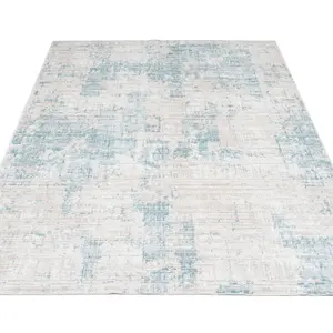 Washable Non-Slip Pastel Blue Abstract Area Rug 80cm x 150cm