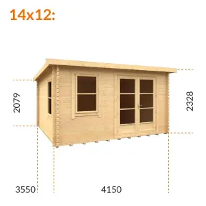 14ft x 12ft (4150mm x 3550mm) Horsforth "The Dakota" 44mm Log Cabin With 2 Opening Windows