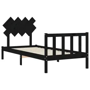 Berkfield Bed Frame with Headboard Black 90x200 cm Solid Wood