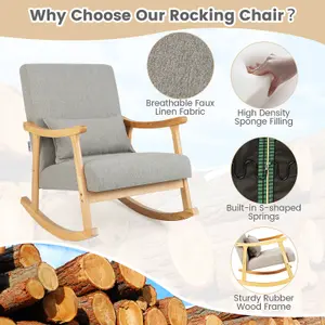 Costway Rocking Chair Upholstered Relaxing Recliner Armchair with Soft Cushion & Pillow