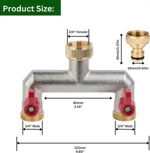 Brass 2-Way Garden Hose Tap Splitter with 2 Faucet Adapters and  PTFE Tape Durable three-quartz Outdoor Tap Connector with Valves