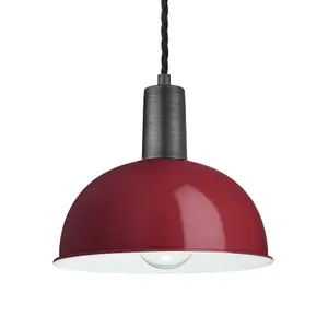 Industville Sleek Dome Pendant, 8 Inch, Burgundy, Pewter Holder