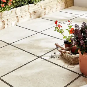 Egypte stone Cream Matt Stone effect Porcelain Outdoor Floor Tile, Pack of 2, (L)600mm (W)600mm