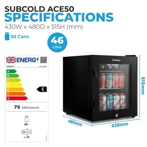 Subcold Ace 50 LED Touch Control Drinks Fridge - Black