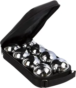 MantaRaj Pack Of 8 Boules Petanque Bowls Set Chrome Plated French Boules Set With Carry Case Pétanque Jack for Everyone