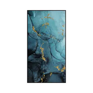 Blue & Gold Abstract Wall Art for Bedroom & Living Room, Decoration Canvas Painting (Set of 2)