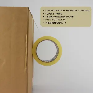 100M CLEAR TAPE 75MM CORE 6 PACK SUPER STRONG STICKY TAPE FITS DISPENSERS