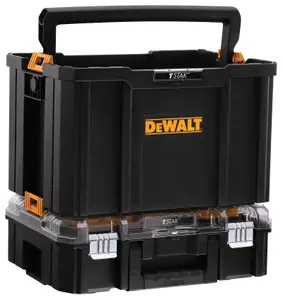 Dewalt Tstak Tool Carry Open Tote Tool Box Carrier + Clear Organiser - Twin Pack