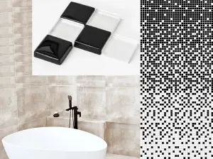 Composition of 8 glass mosaic plates for bathroom or kitchen indoors 300mm x 300mm - Black Fog