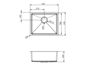 Mockeln - 1.0 Bowl Stainless Steel Kitchen Sink - Inset or Undermounted - Gun Metal Finish - 540mm x 440mm x 200mm