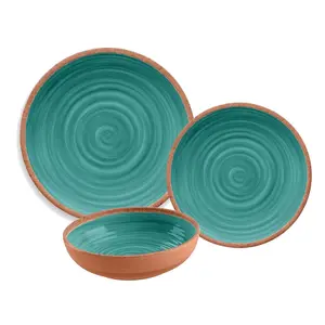 Purely Home Rustic Swirl Turquoise Melamine 12 Piece Outdoor Dinnerware Set of 4