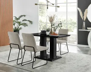 Furniturebox Imperia 4 Modern Black High Gloss Dining Table & 4 Taupe Halle Chairs