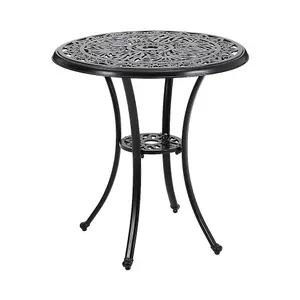 Black Round Cast Aluminum Outdoor Patio Bistro Dining Table with Umbrella Hole