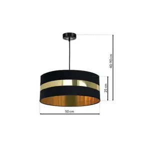 Milagro Palmira Pendant Lamp Black/Gold 1XE27 Hand Made Designer Lamp Crafted From Matt Black Fabric With Luxurious Gold Detail