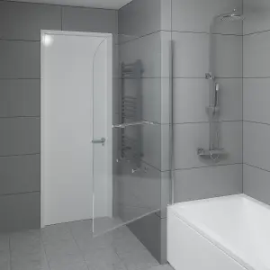 SunDaze 6mm Toughened Safety Glass Curved Pivot Shower Bath Screen with Towel Rail - 1400x800mm Chrome