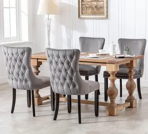 Set of 4 Lux Velvet Tufted Kitchen Dining Chairs Wing High Back Office Bedroom Chairs Grey