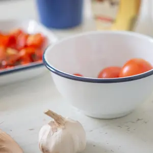 White Enamel Mixing Bowl Set - Blue