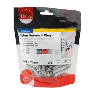 Timco - Nylon Universal Plugs (Size 6.0 x 30 - 200 Pieces)