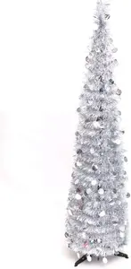 The 7ft Slim Silver Tinsel Pop Up Christmas Tree Christmas Tree World