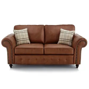 Oakland 3 Piece Sofa Suite 3 Seater, 2 Seater and Armchair Chesterfield Leather Air Tan