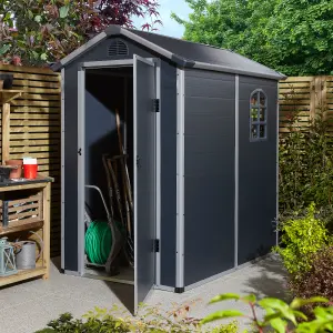 Rowlinson Airevale 4X6 Plastic Apex Shed Dark Grey with Foundation Kit & Assembly