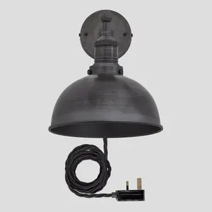 Industville Brooklyn Dome Wall Light, 8 Inch, Pewter, Pewter Holder