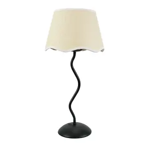 ValueLights Wiggle Black Metal Stem Table Lamp with Linen Scallop White Trim Tapered Lamp Shade