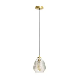 ValueLights Aurelian Brass Ceiling Light Pendant Fitting with Textured Glass Shade