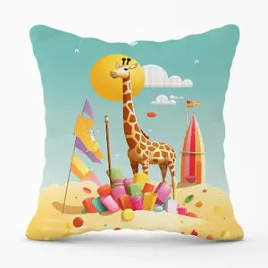 A Giraffe On A Beach Holiday Outdoor Cushion 45cm x 45cm