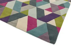 Blue Green Geometric Funky Handmade Luxurious Modern Wool Rug For Living Room and Bedroom-70 X 200cm (Runner)